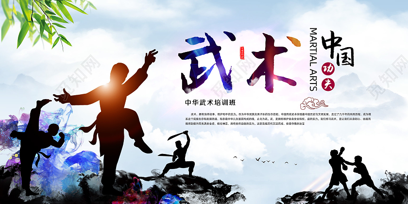 水墨中国风中国功夫武术展板