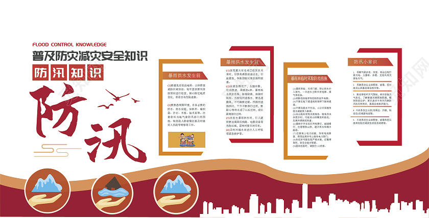 红色简约防洪防汛宣传文化墙防汛文化墙文化墙