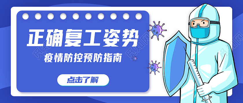 蓝色卡通正确复工姿势复工复产首图
