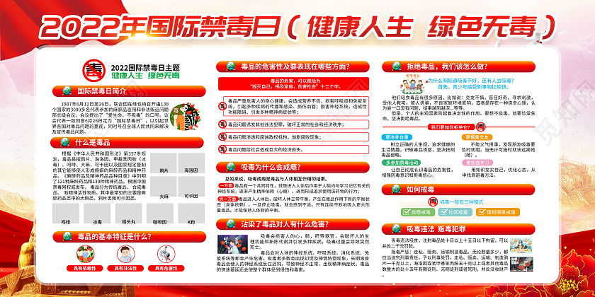 粉色风格2022国际禁毒日宣传栏禁毒宣传栏