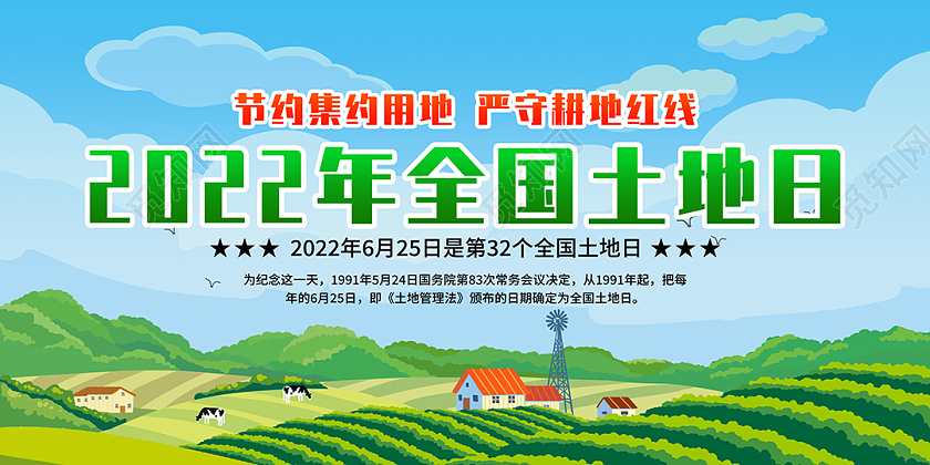 绿色卡通2022全国土地日宣传展板