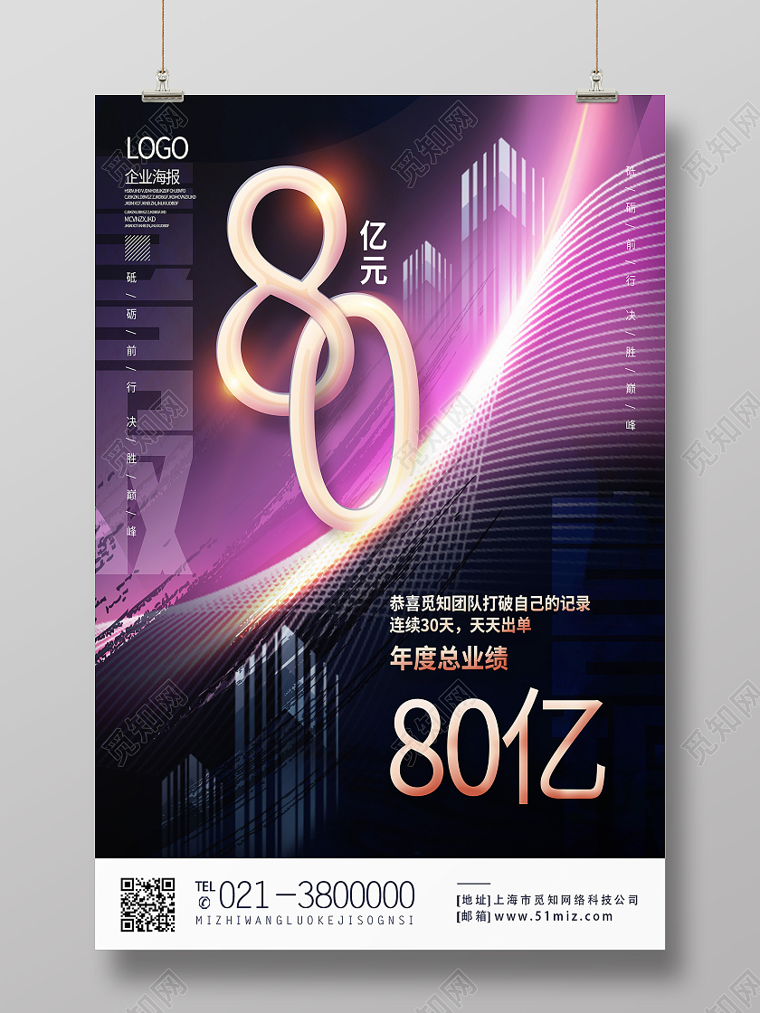 紫色大气业绩80亿元销售业绩喜报海报