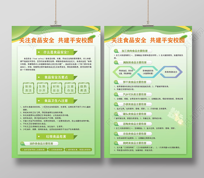 绿色渐变简约风关注食品安全共建平安校园食品安全海报