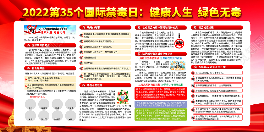 粉色风格2022国际禁毒日宣传栏禁毒宣传栏