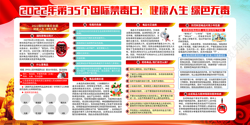 水彩风格2022国际禁毒日宣传栏禁毒宣传栏