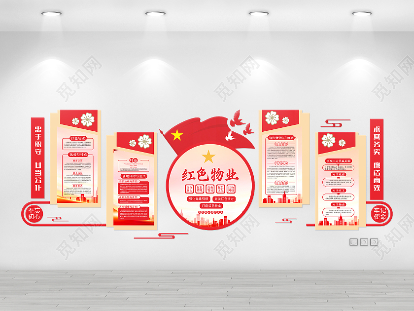 红色简约风打造红色物业共建和谐社区文化墙红色物业文化墙