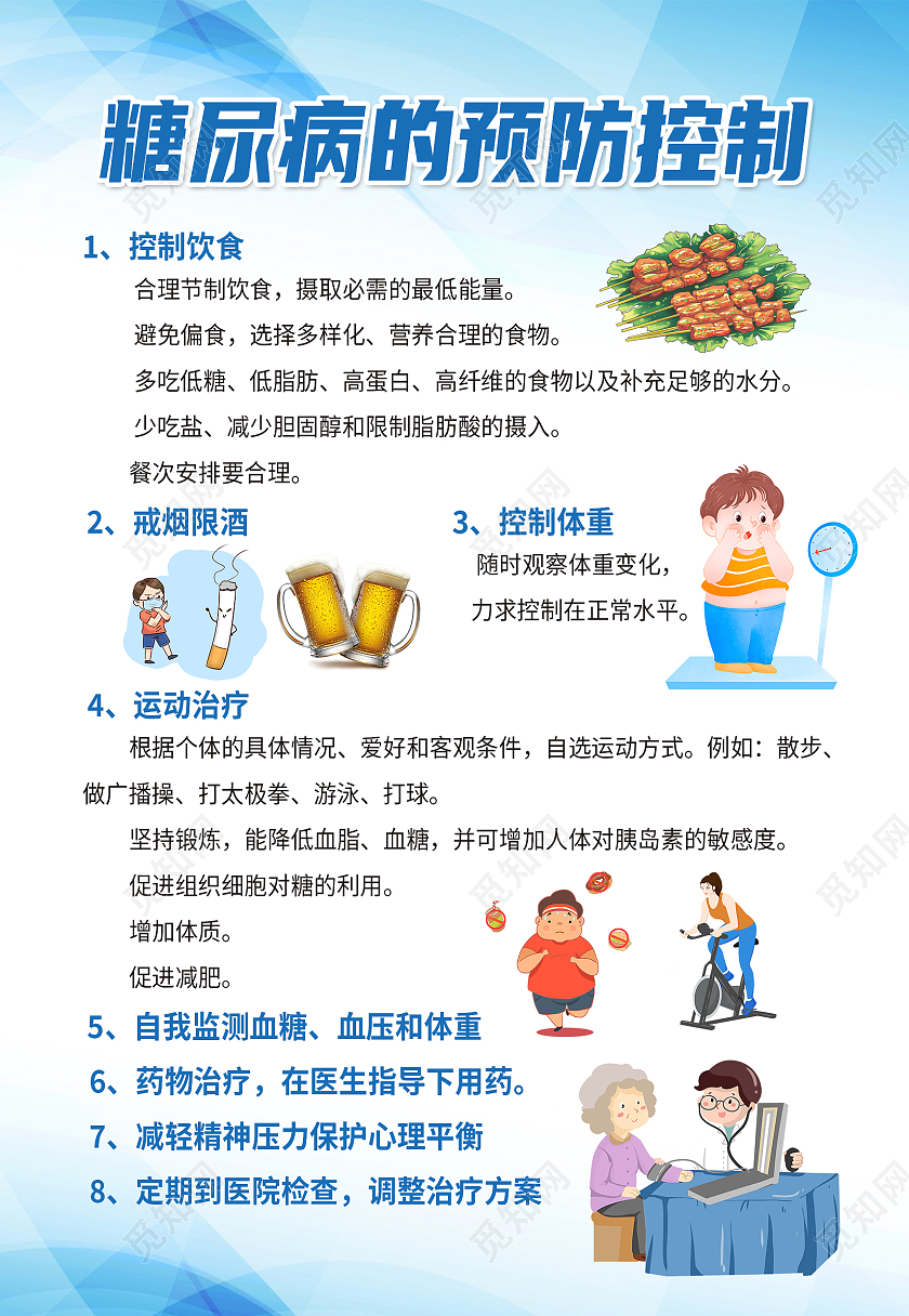 蓝色简约糖尿病预防控制注意事项海报背景糖尿病海报