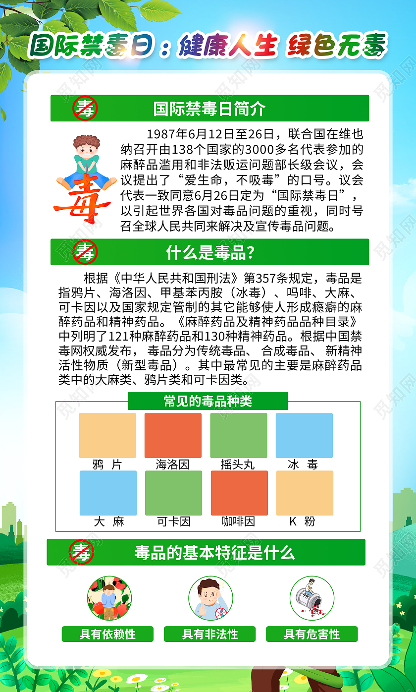 蓝色风格2022国际禁毒日宣传海报禁毒宣传栏