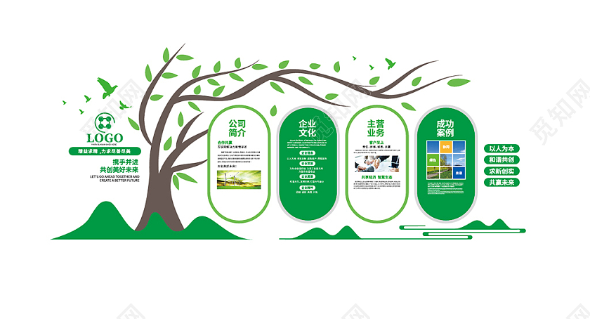 树形创意绿色环保农业企业简介企业3d文化墙企业文化墙
