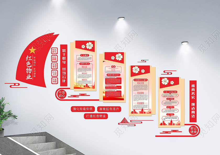 红色简约风打造红色物业共建和谐社区文化墙红色物业文化墙