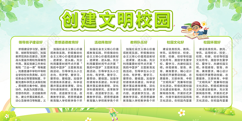 绿色简约创建文明学校宣传栏创建文明校园宣传栏