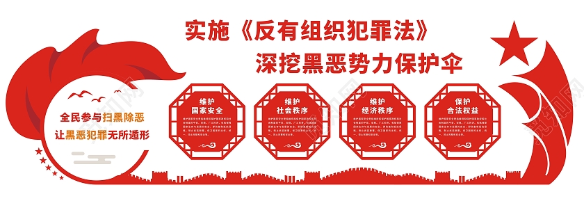红色背景反有组织犯罪法文化墙