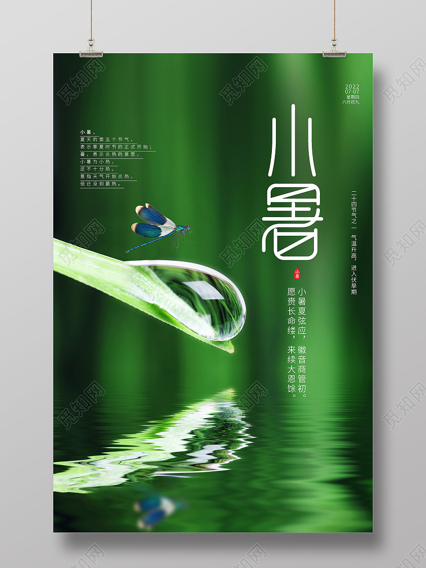 绿色简约小暑二十四节气小暑节日海报