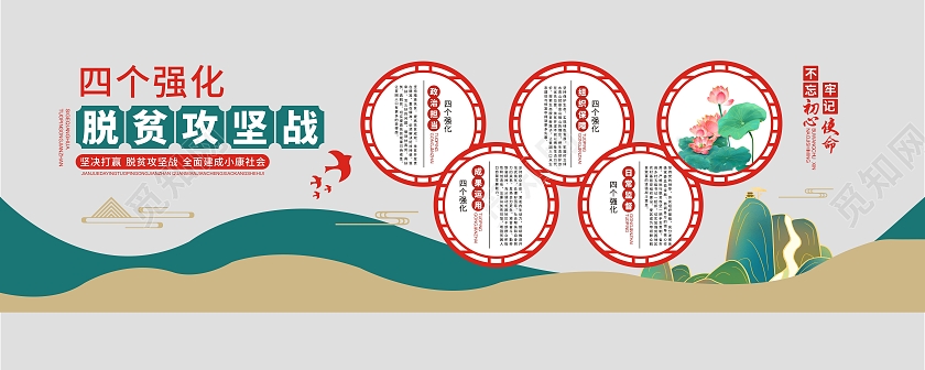 中国风四个强化脱贫攻坚战文化墙脱贫攻坚文化墙