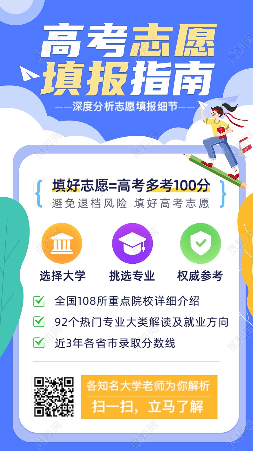 蓝色卡通高考志愿填报指南UI手机海报