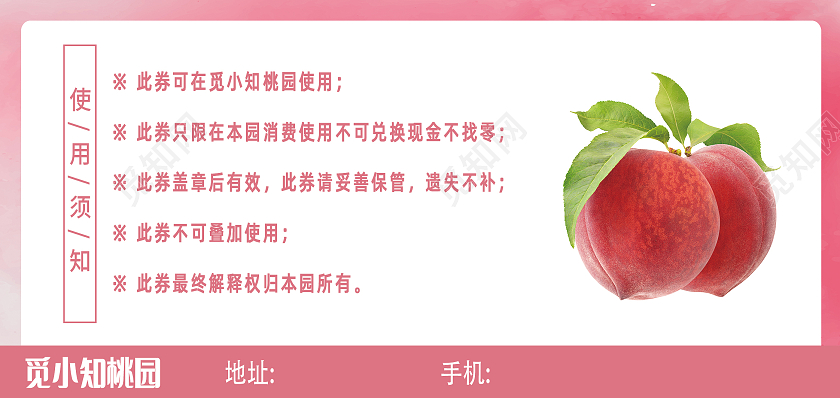 粉色简约桃子水蜜桃果园采摘入场券