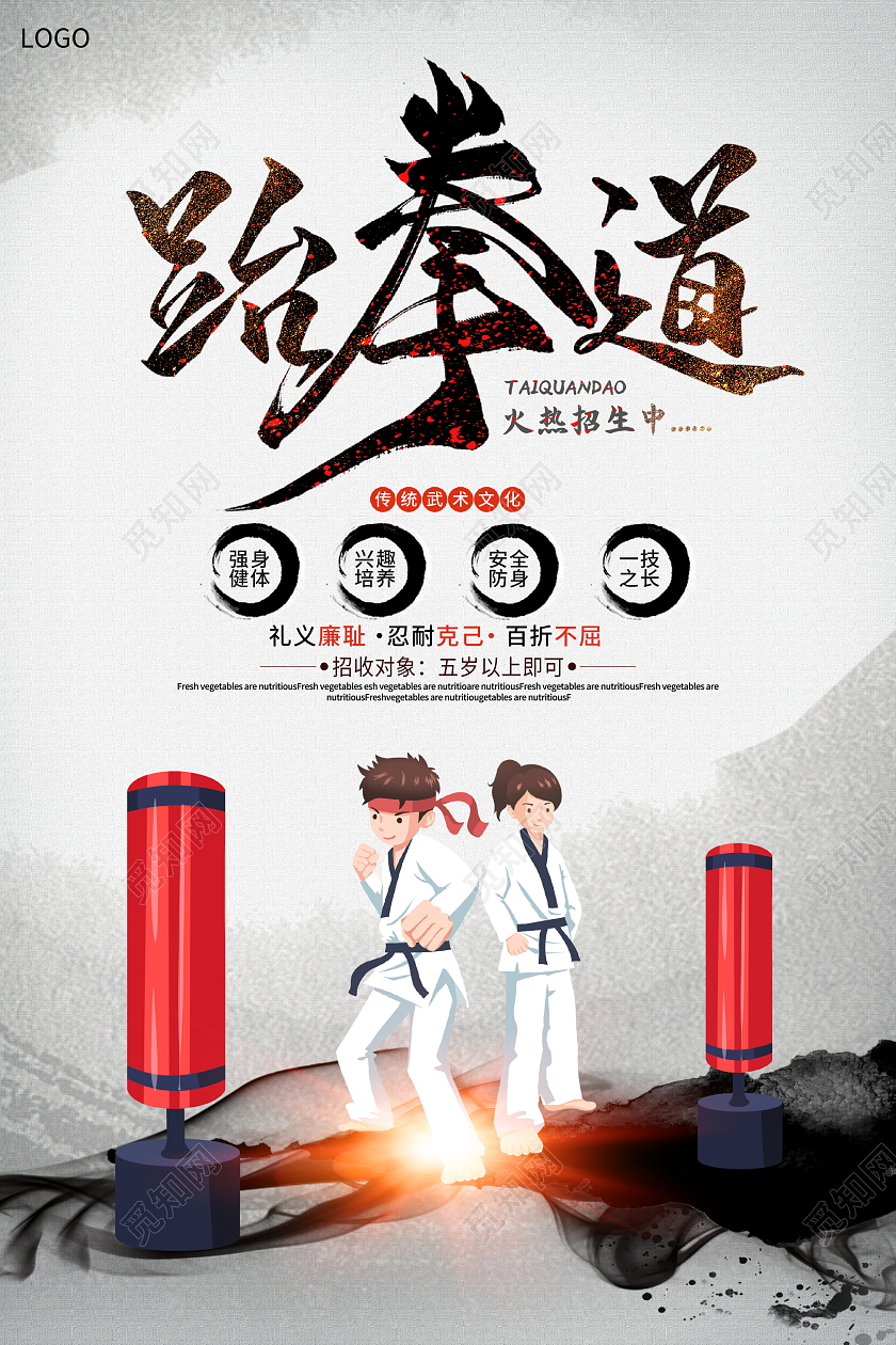中国风水墨跆拳道招生培训宣传海报设计