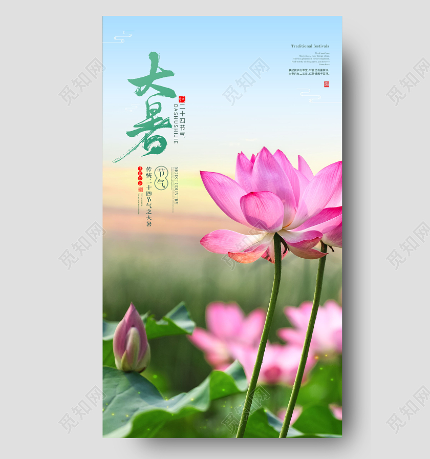 大暑节气二十四节气手机海报