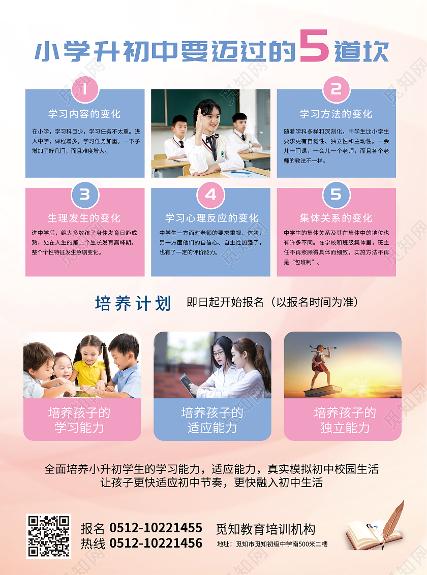 红蓝简约风格教育培训宣传单页暑假班招生