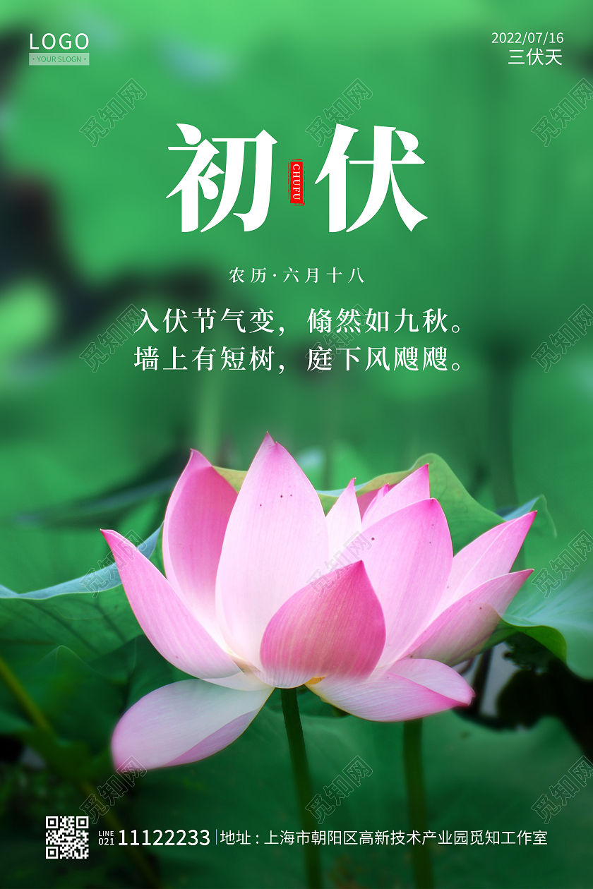 绿色简约入伏节气海报初伏