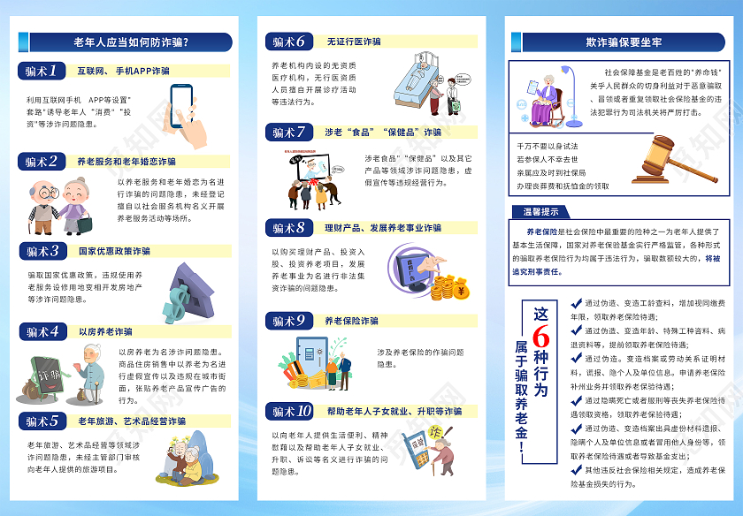 蓝色简约大气打击整治养老诈骗三折页宣传单