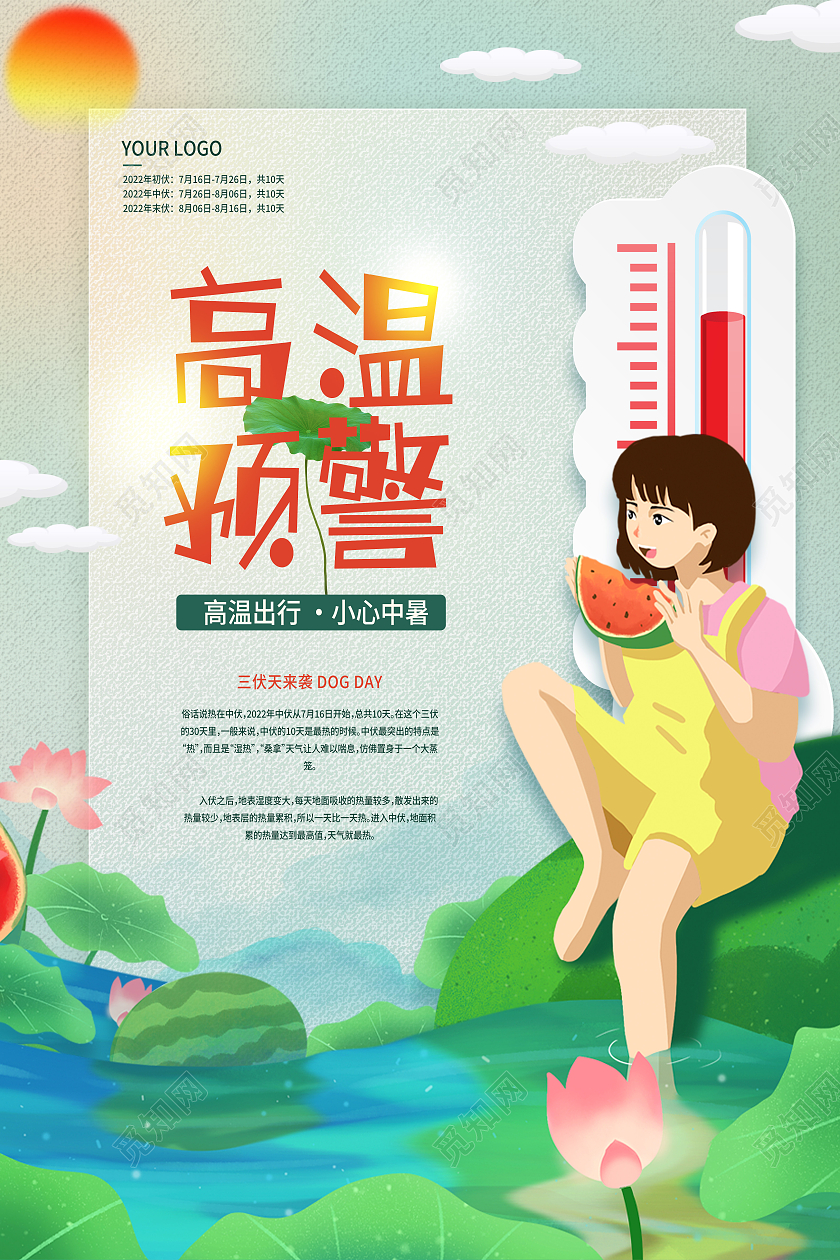 绿色简约高温预警高温海报