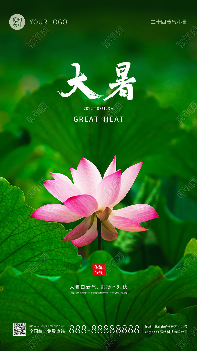 绿色摄影简约大气大暑节气手机海报