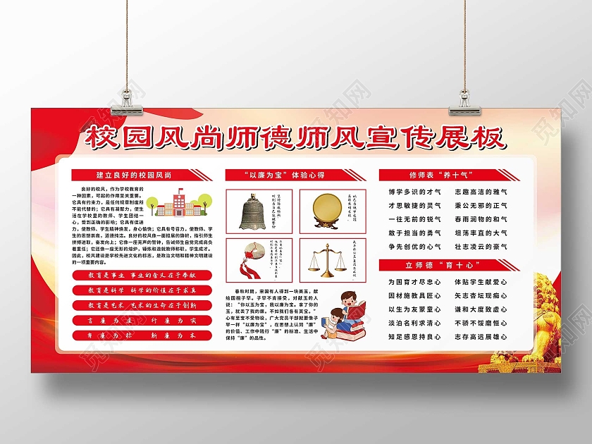 红色大气校园风尚师德师风宣传展板师德师风宣传栏