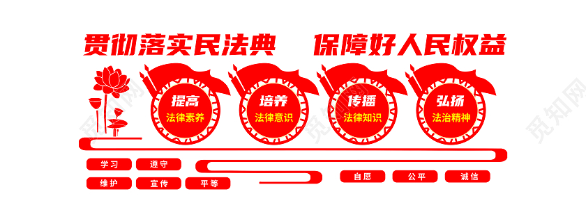 红色简约贯彻落实民法典保障好人民权益民法典文化墙