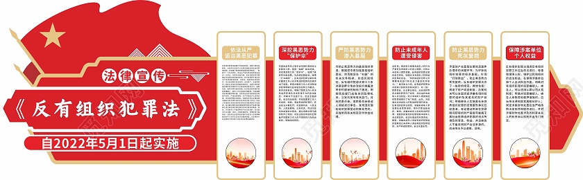 红色简约大气反有组织犯罪法宣传文化墙反有组织犯罪法文化墙