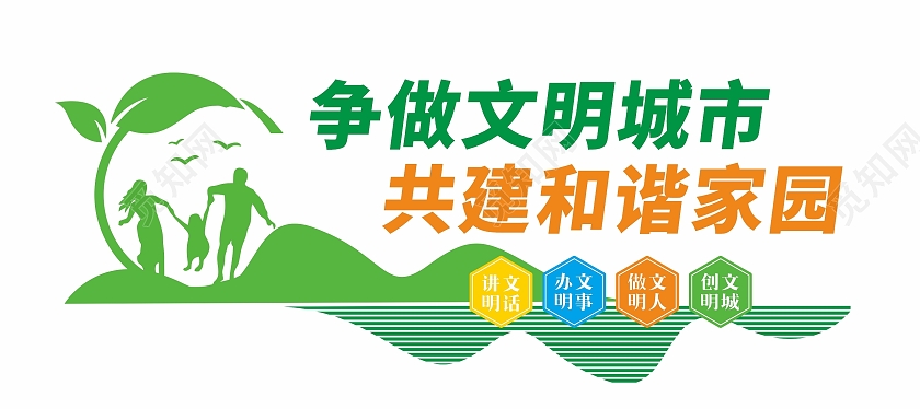 卡通争做文明城市共建和谐家园文明城市文化墙