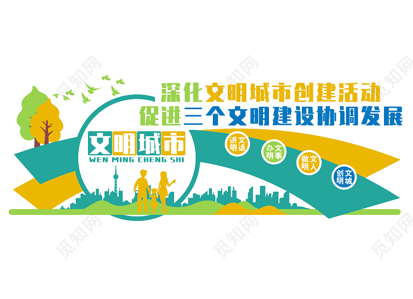 绿色简约大气文明城市文化墙城市文化墙