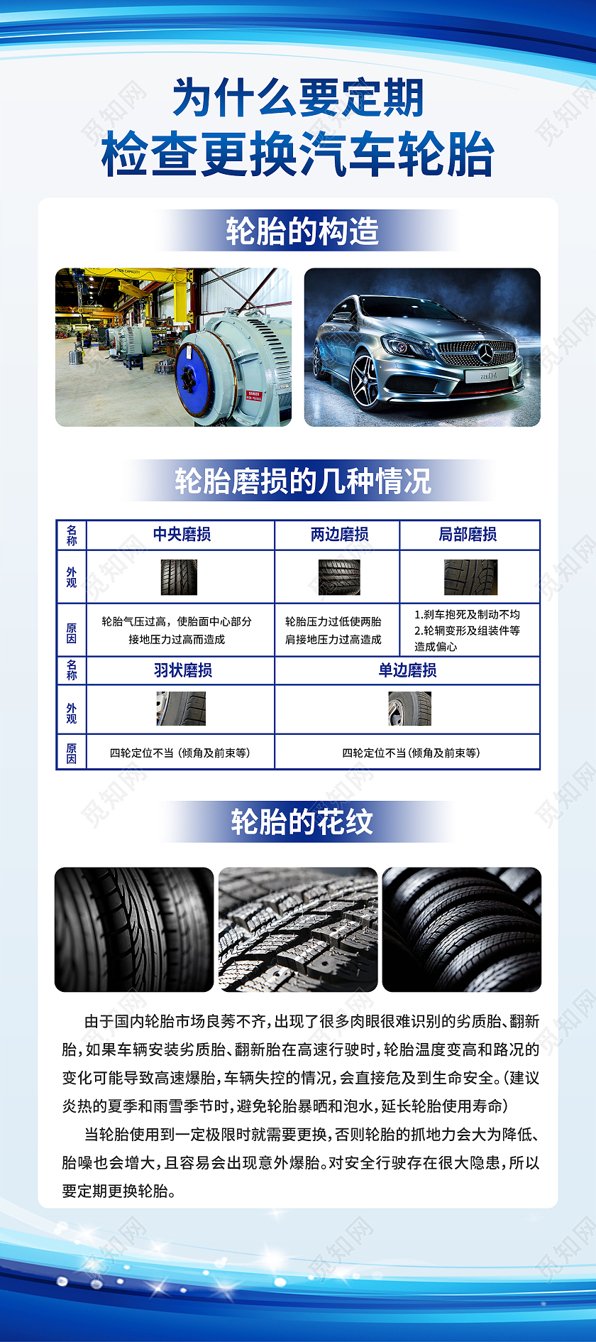 蓝色简约轮胎构造介绍宣传展架轮胎易拉宝
