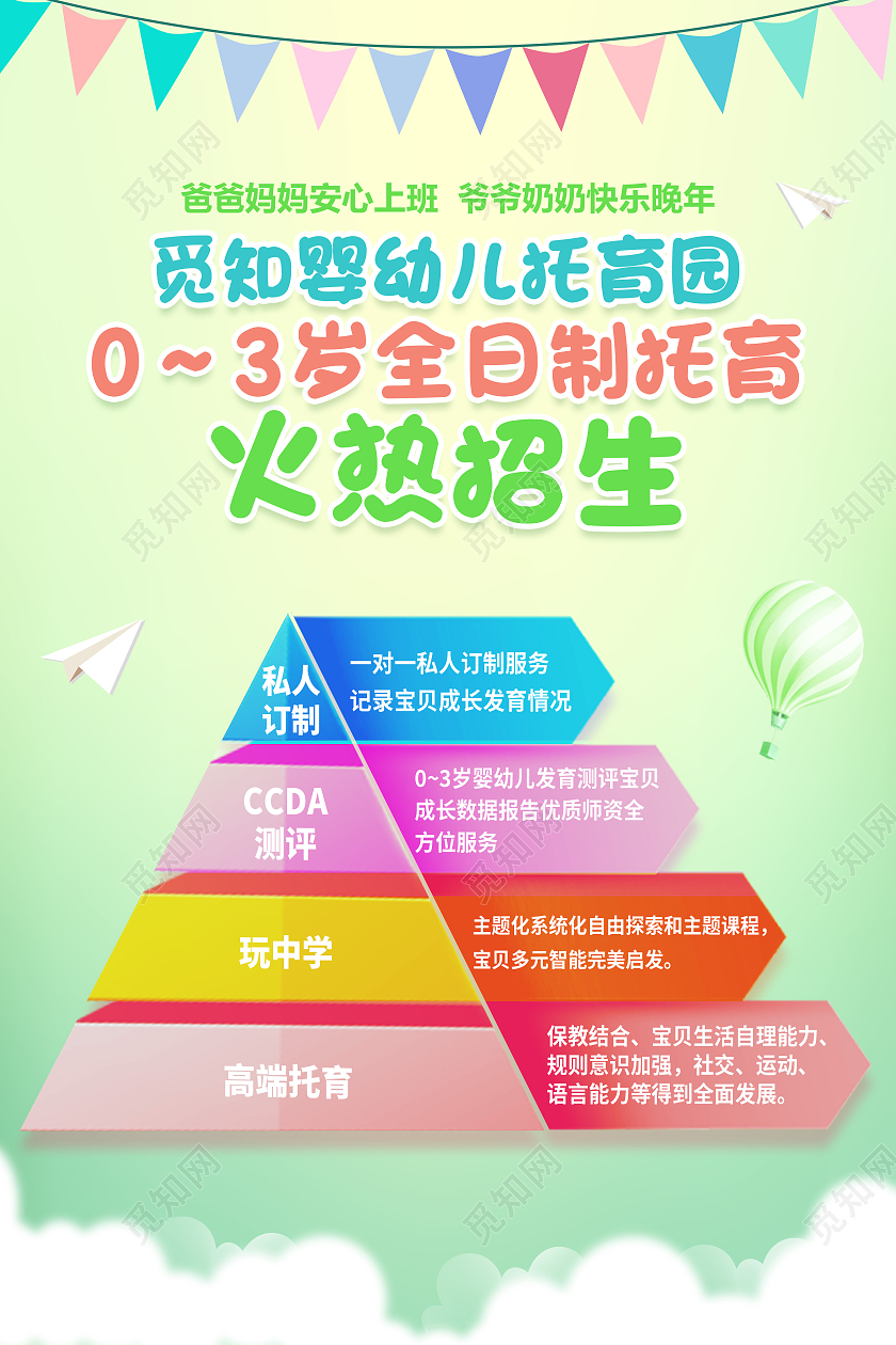 绿色简约婴幼儿托育园火热招生幼儿园海报