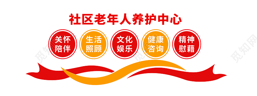 蓝色简约社区老年人养护中心养老文化墙