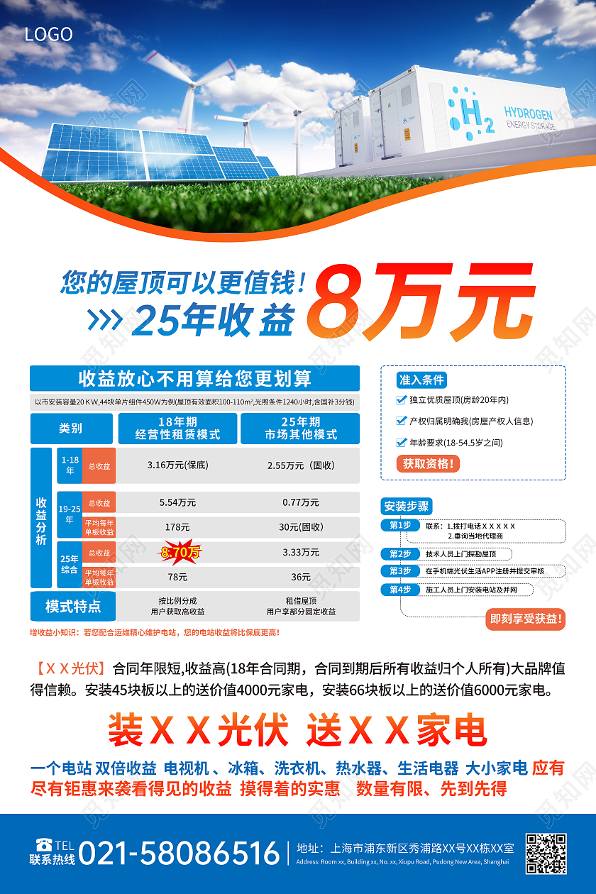 蓝色简约光伏太阳能促销宣传海报太阳能海报