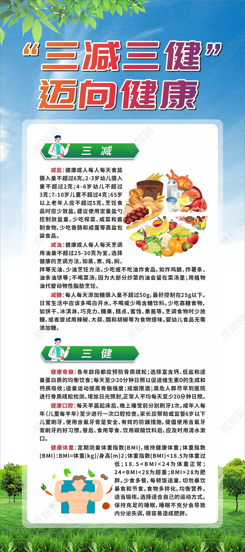 绿色卡通三减三健宣传展架三减三健展架