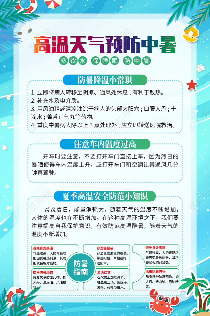 蓝色简约风夏季预防中暑套图