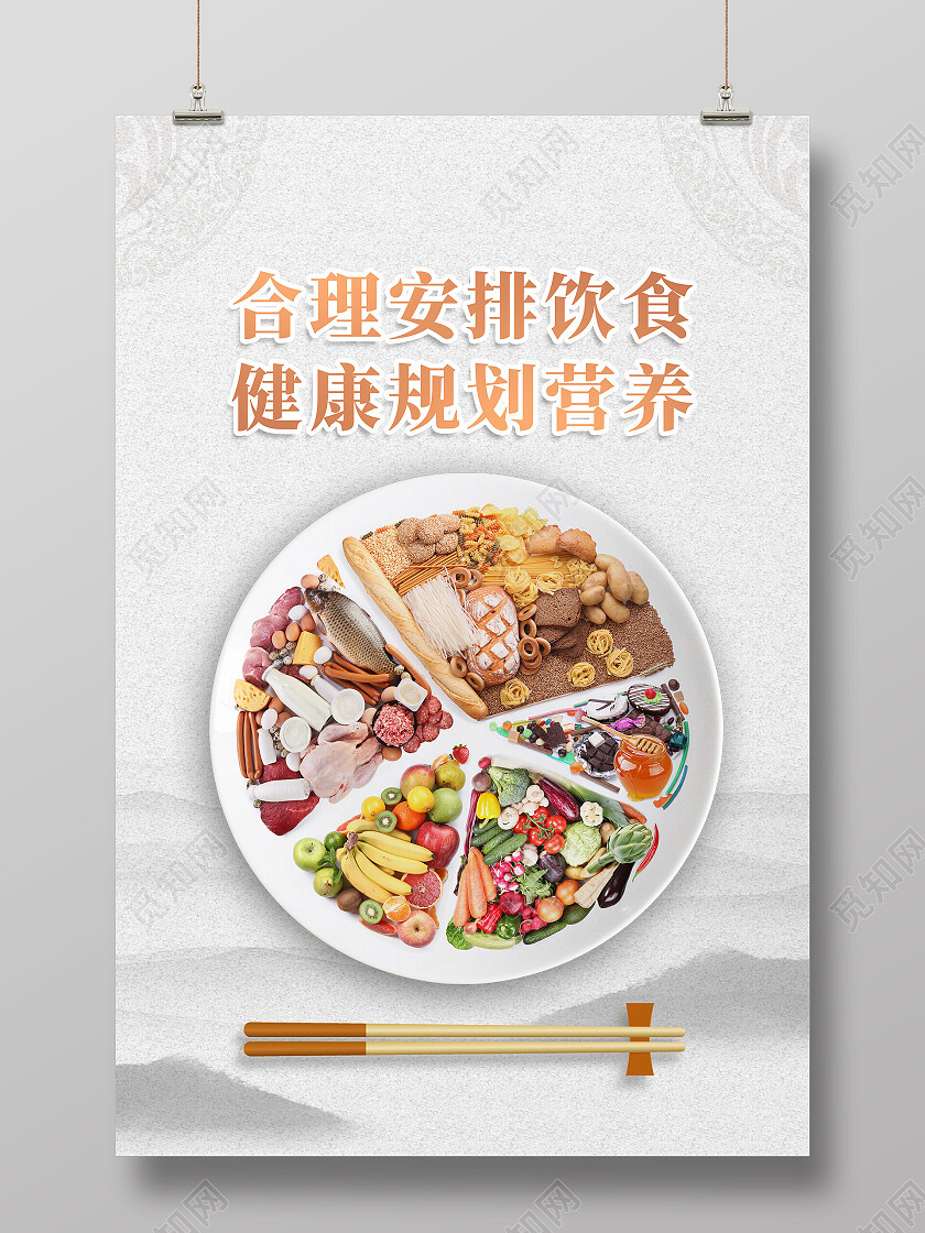 黄色简约合理安排饮食健康规划营养合理饮食海报