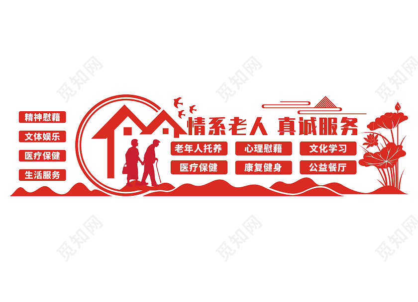 红色创意情系老人真诚服务文化墙养老文化墙