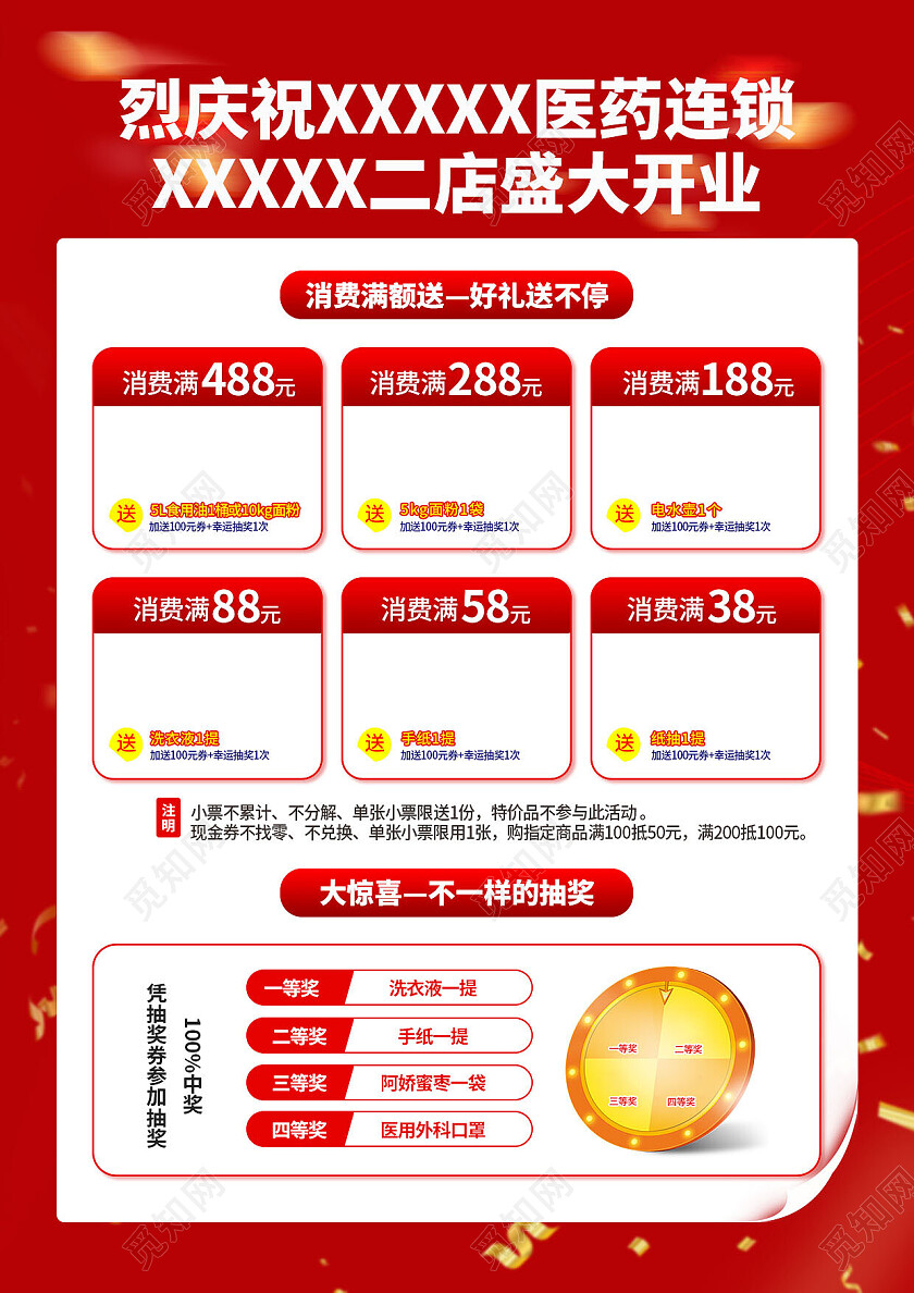 红色促销大气高端药店盛大开业宣传单