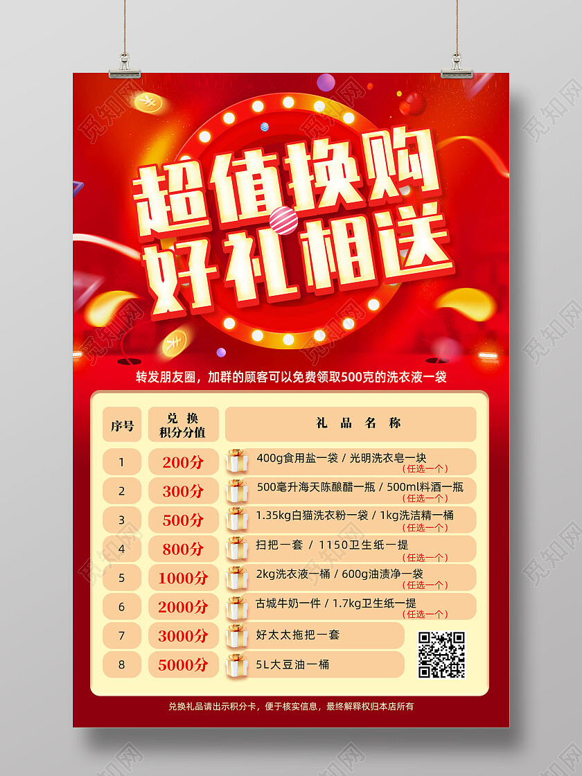 红色喜庆电商超值换购好礼相送积分兑换海报