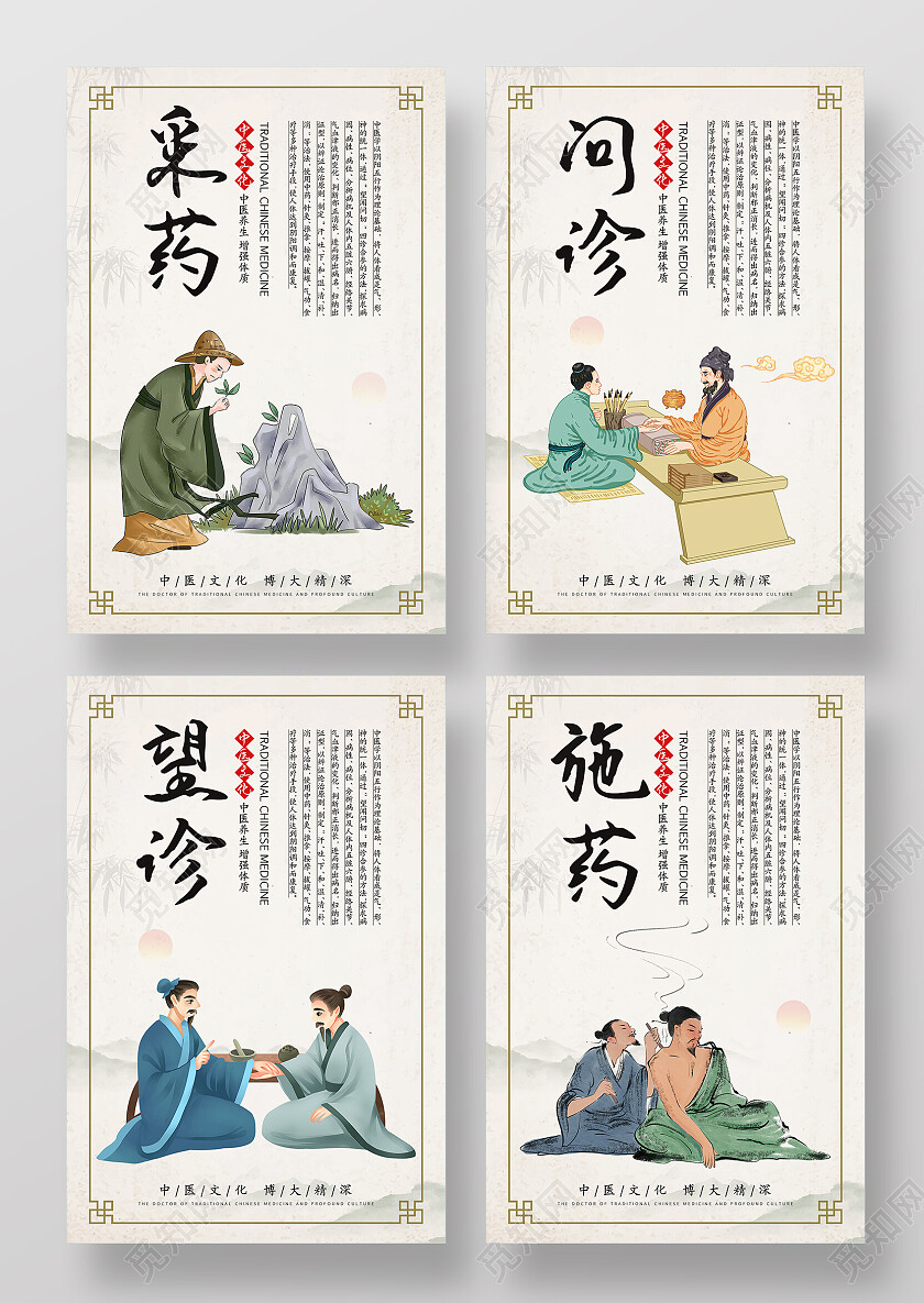 简约大气中国风中医养生增强体质中医海报套图中医文化套图