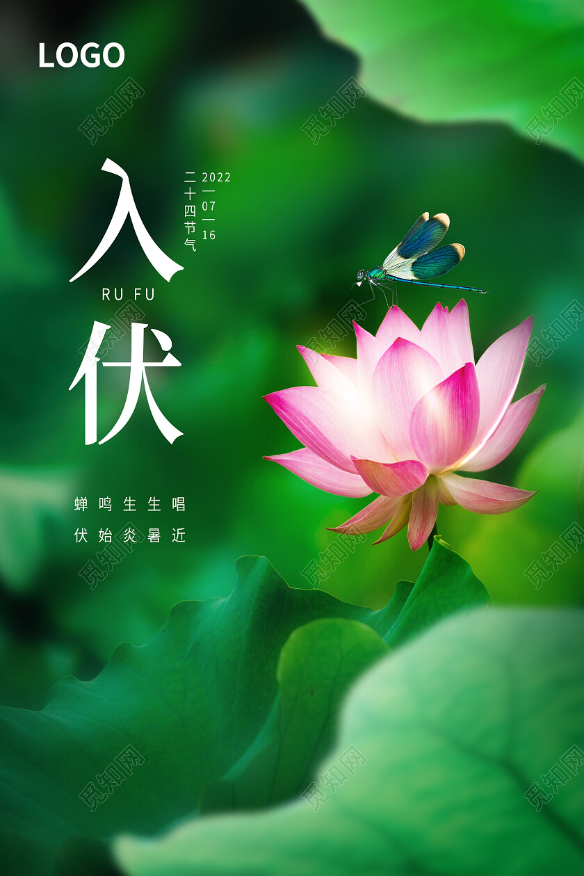 绿色简约入伏初伏二十四节气传统节气初伏节日海报