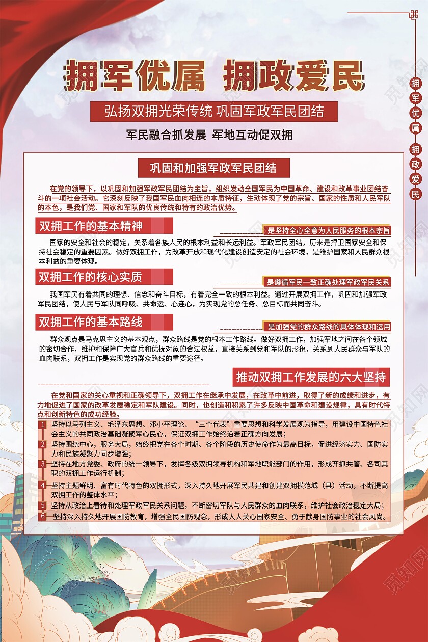 红色党建拥军优属拥政爱民双拥内容套图双拥套图