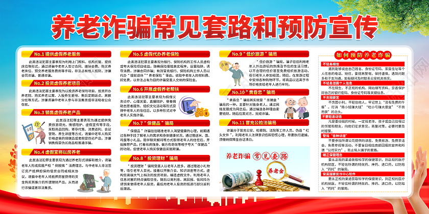 蓝色大气提高识骗防骗能力严厉打击养老诈骗宣传展板