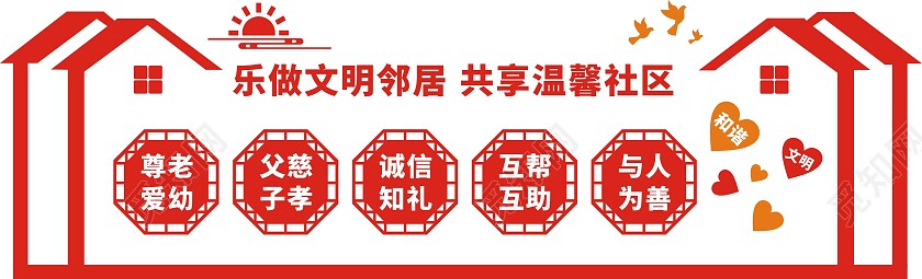 红色简约乐做文明邻居共享温馨社区文化墙邻里文化墙