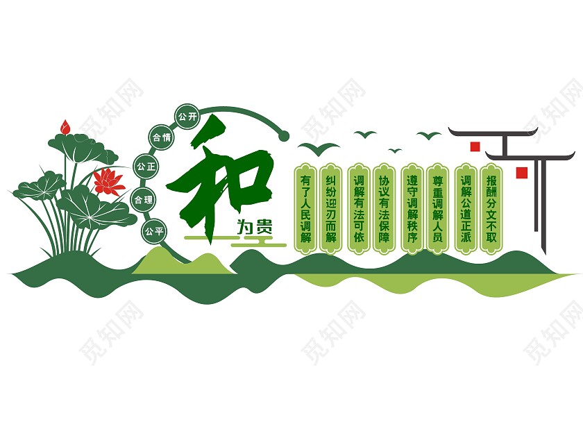 绿色简约风和为贵文化墙调解室文化墙