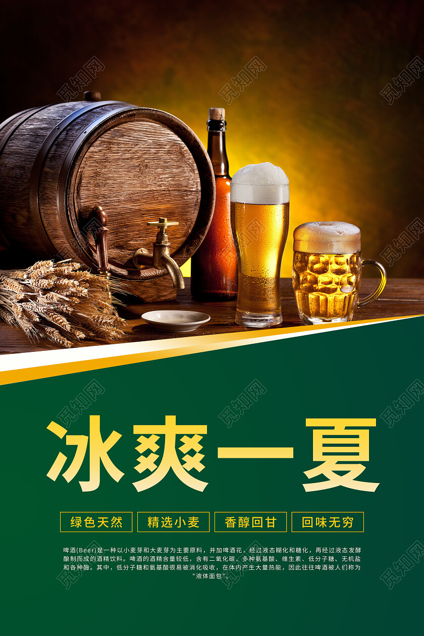 绿色简约大气啤酒系列竖版海报套图