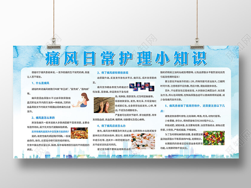 蓝色大气痛风日常护理小知识痛风宣传栏展板